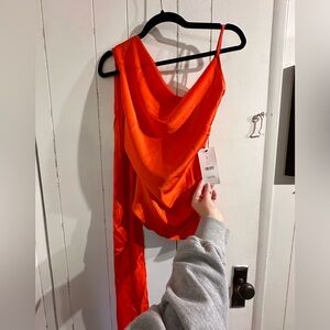 AKIRA NWT Vibrant Orange Draped TOP